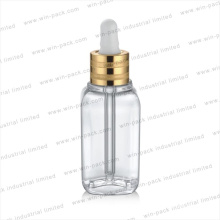 Luxury Acrylic Bottle Square Cosmetic Bottle Round Shoulder Shiny Gold Ribbed Collar 60ml 130ml